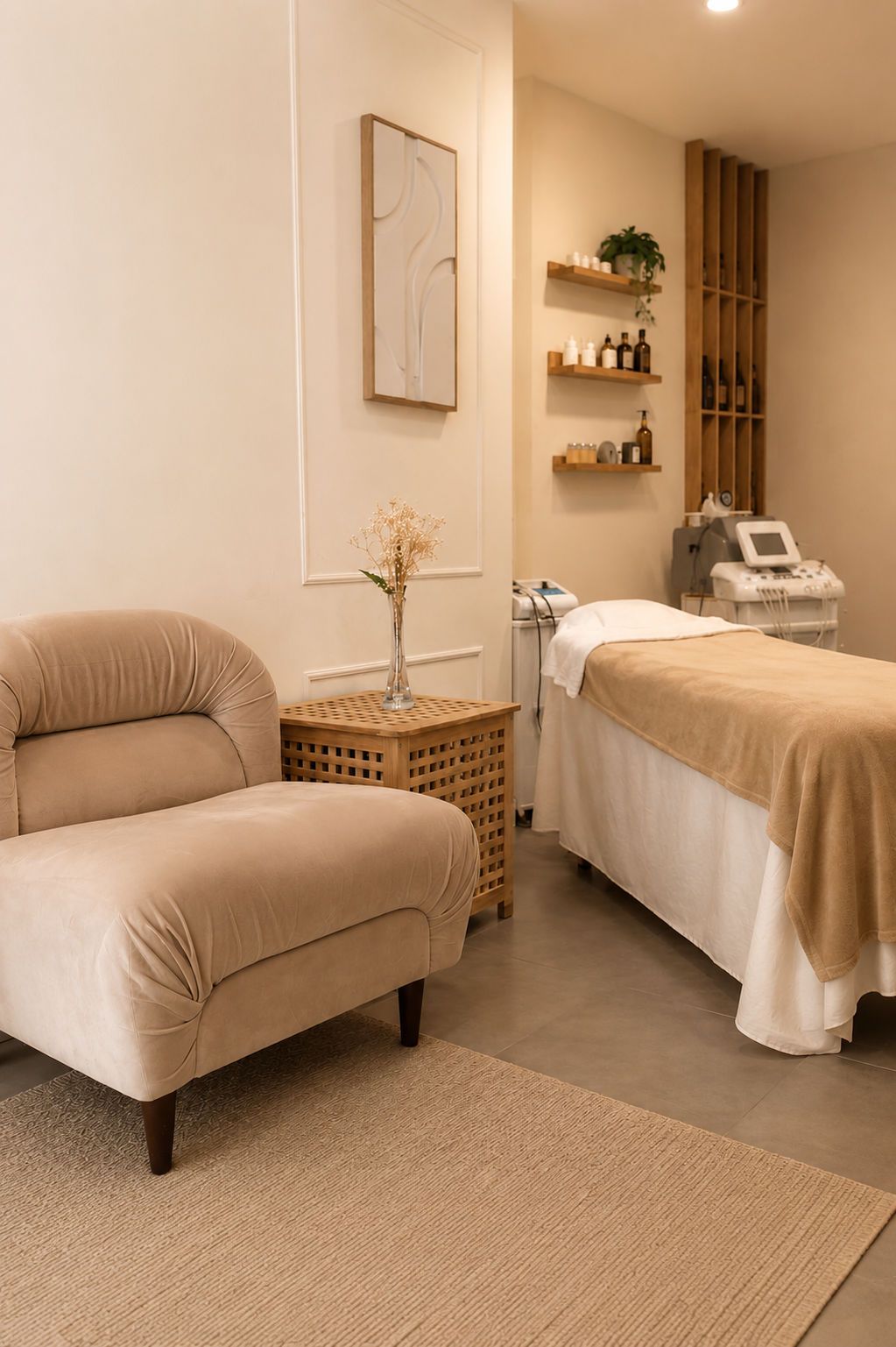 Ambiente calmo e seguro da clínica Kamilla Cristina Estética & Bem-Estar no Porto